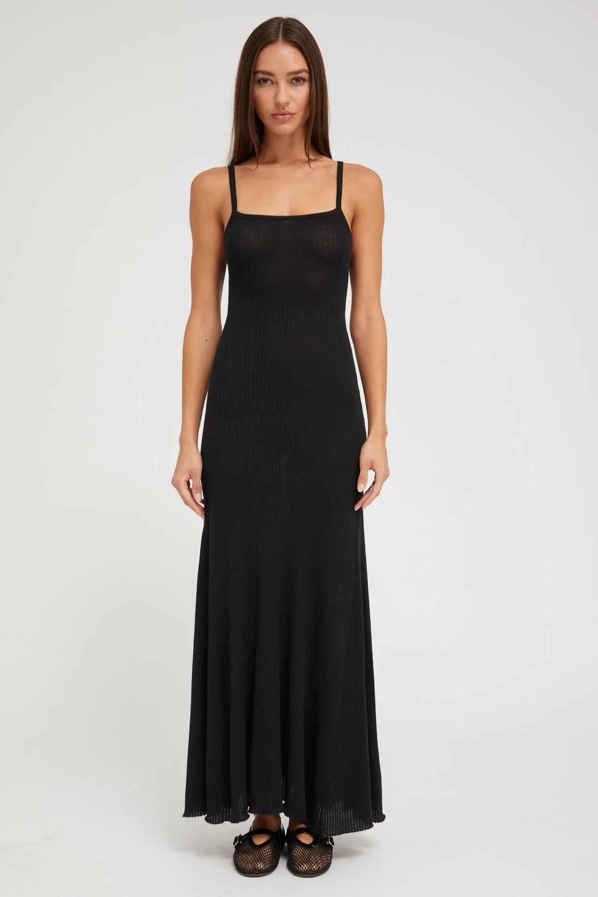 Black Cashmere Rib Maxi Dress