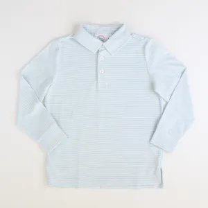 Boys Signature L/S Knit Polo - Light Blue & White Thin Stripe