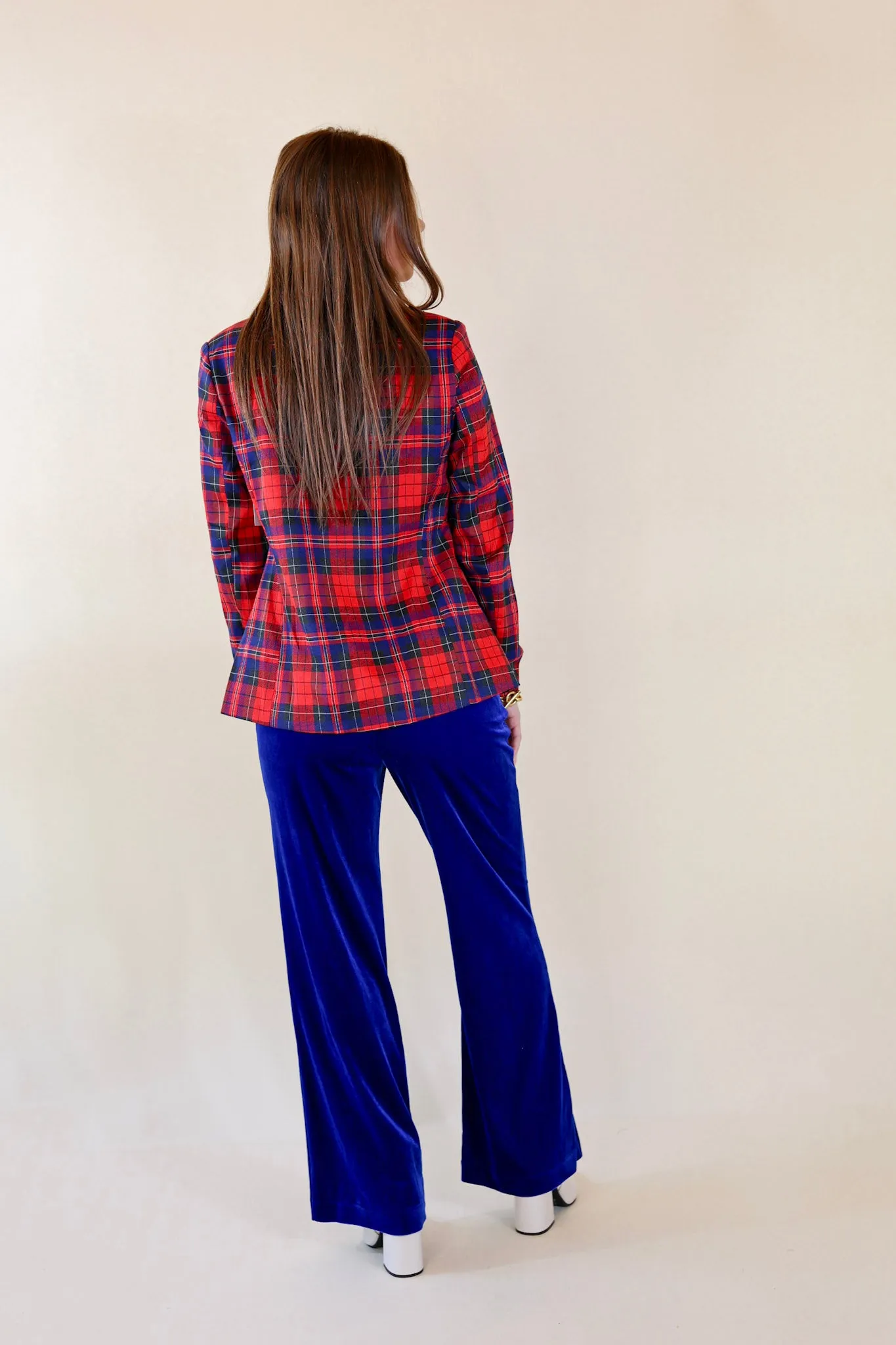 Chic Arrival Velvet Trouser Pants in Royal Blue