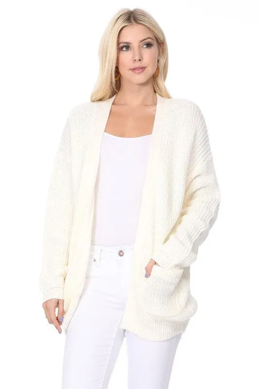 Chunky Waffle Knit Open Front Sweater Cardigan