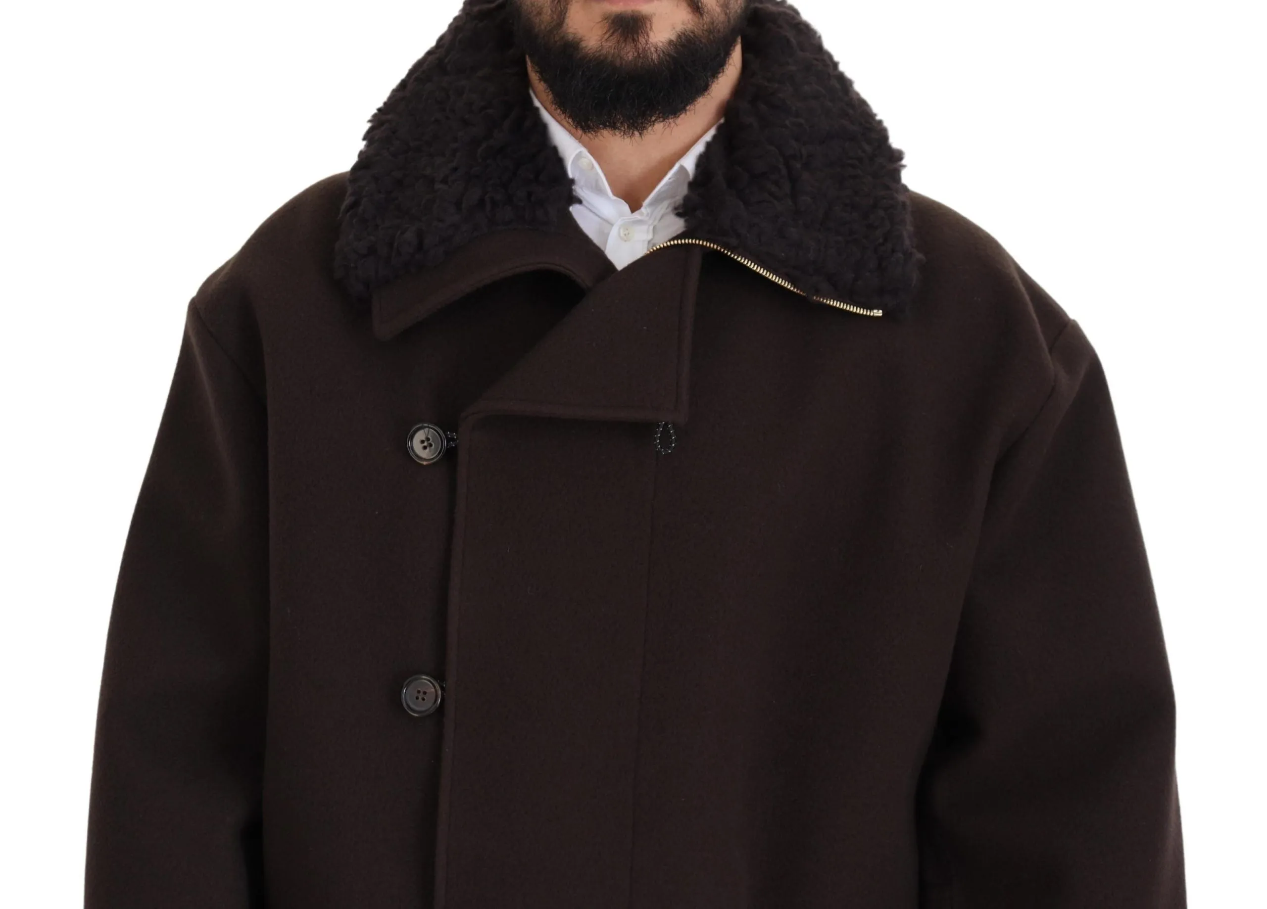 Dolce & Gabbana Elegant Dark Brown Shearling Coat Jacket