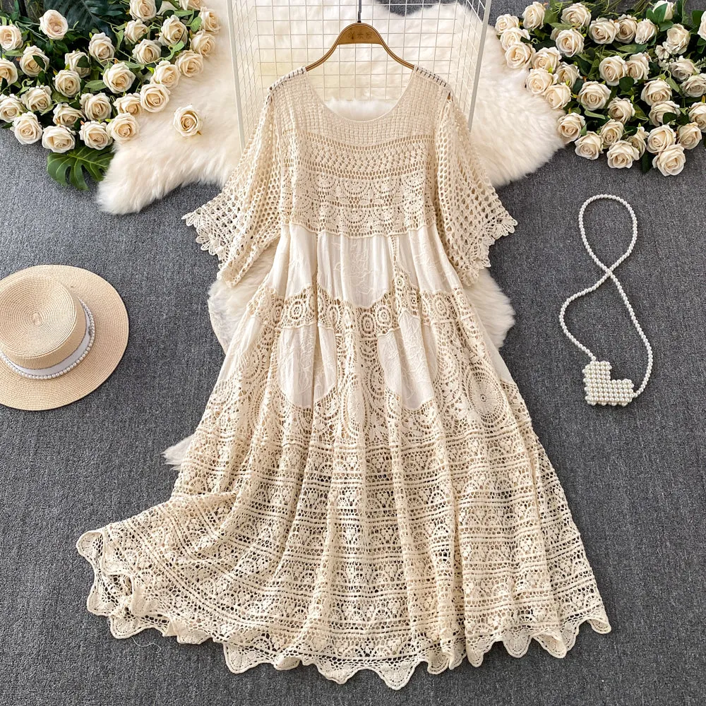 Elegant Loose-fit Hollowed Knitted Dress