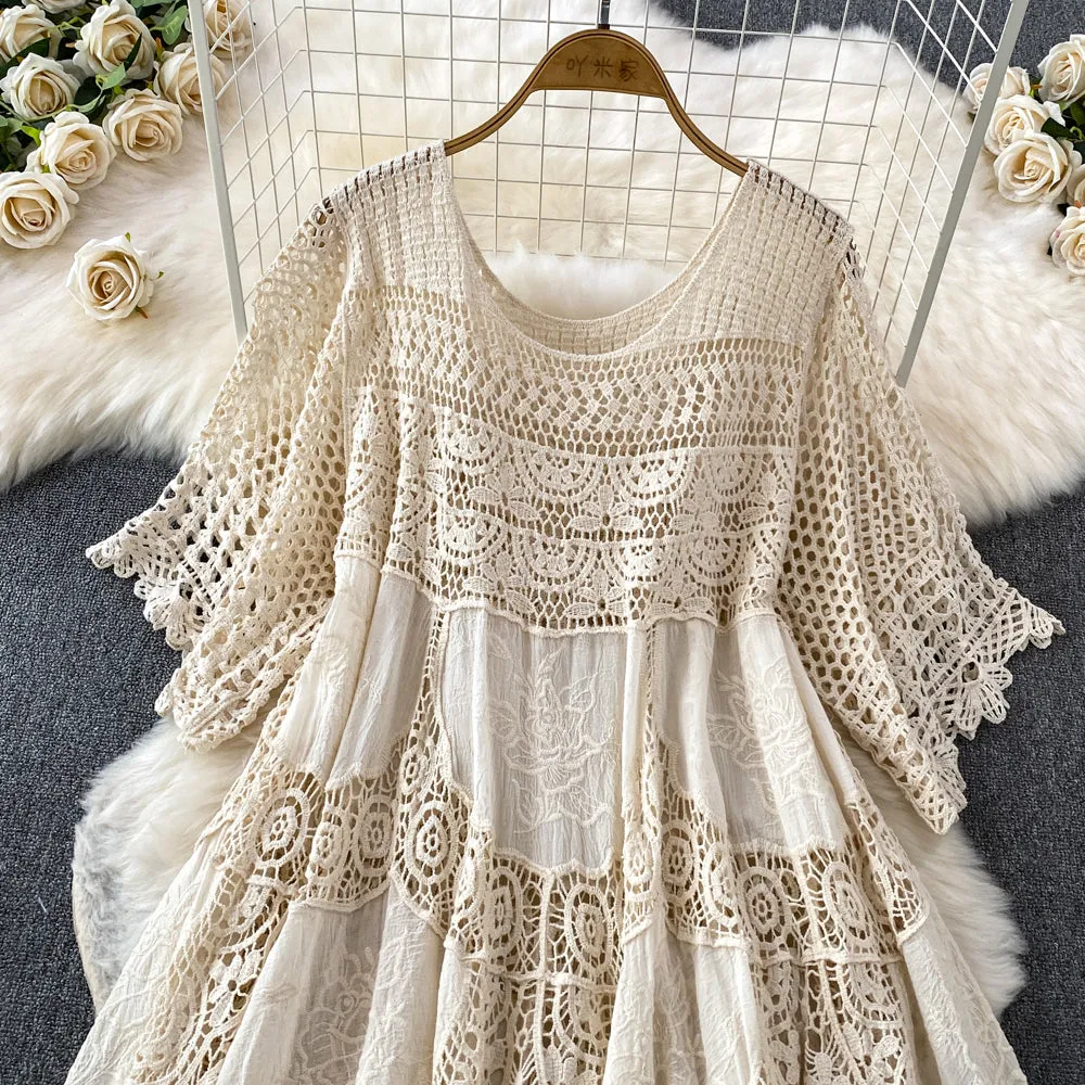 Elegant Loose-fit Hollowed Knitted Dress