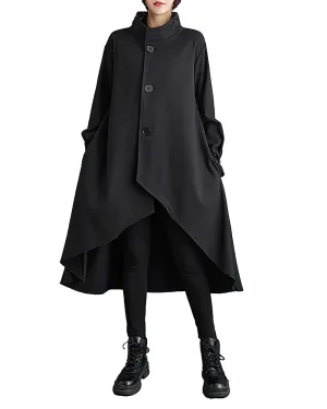 ellazhu Women's Coat High Neck Button Down Long Sleeve High Low Flowy Hem Solid Loose GZ294