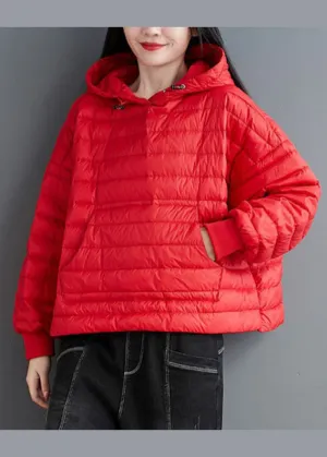 Fitted Red Hooded Pockets Fine Cotton Filled Coats Winter