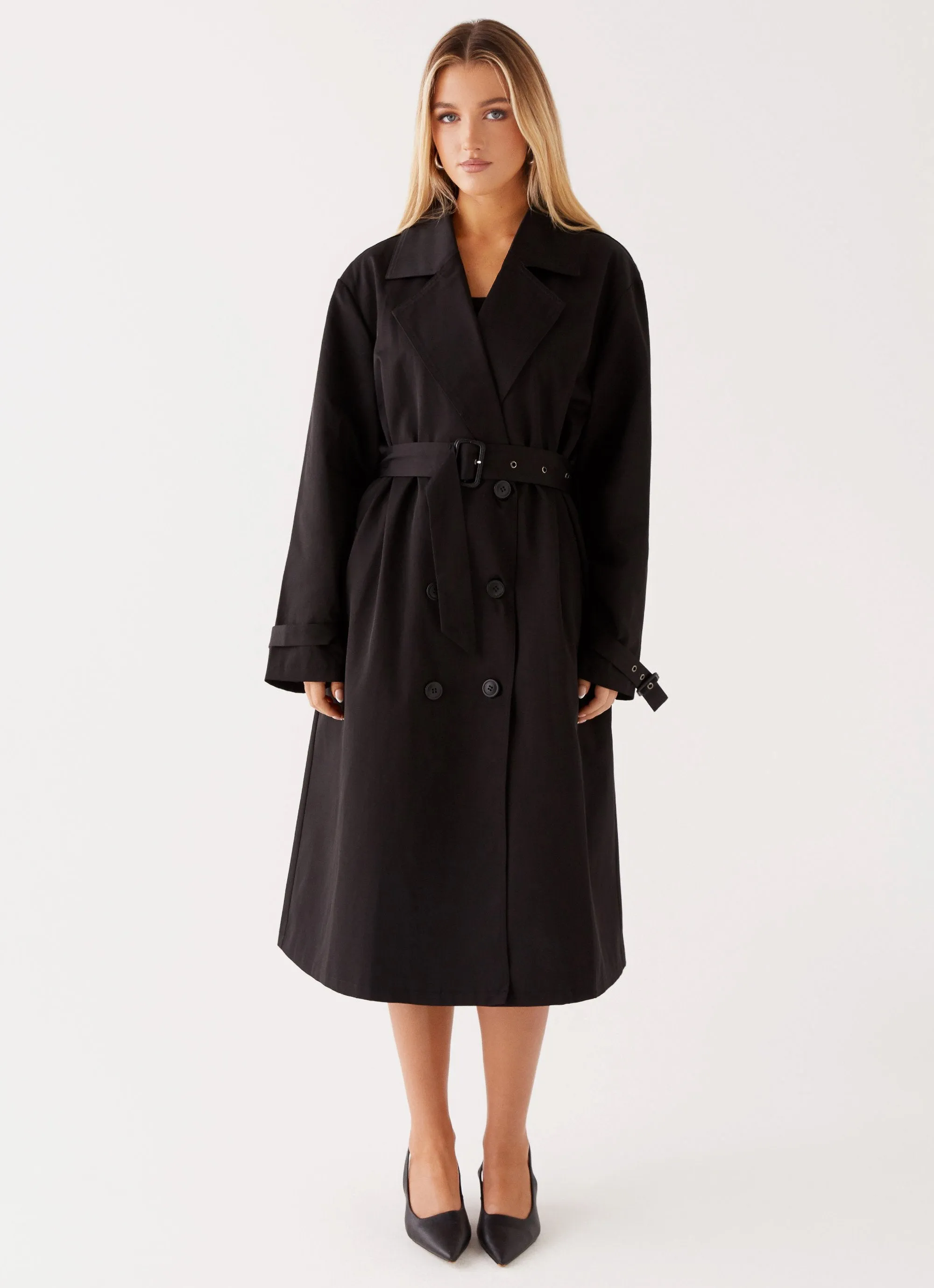 Frenchy Oversized Trench Coat - Black