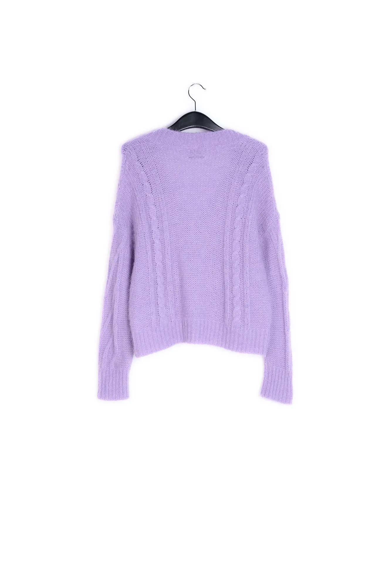 Lilac cable-knit V-neck sweater