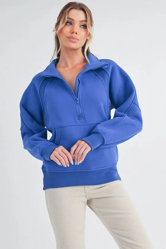 Long Dove Funnel Neck Half Zip Cobalt