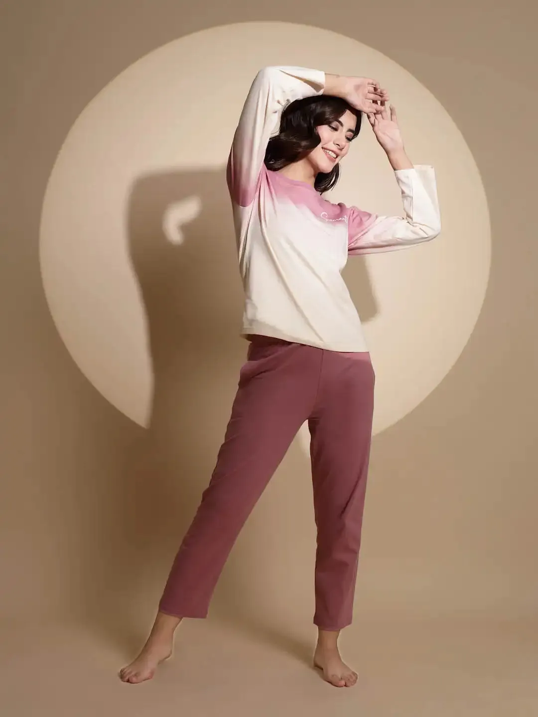 Maroon Hosiery Solid Top & Pyjama Night Suit Set