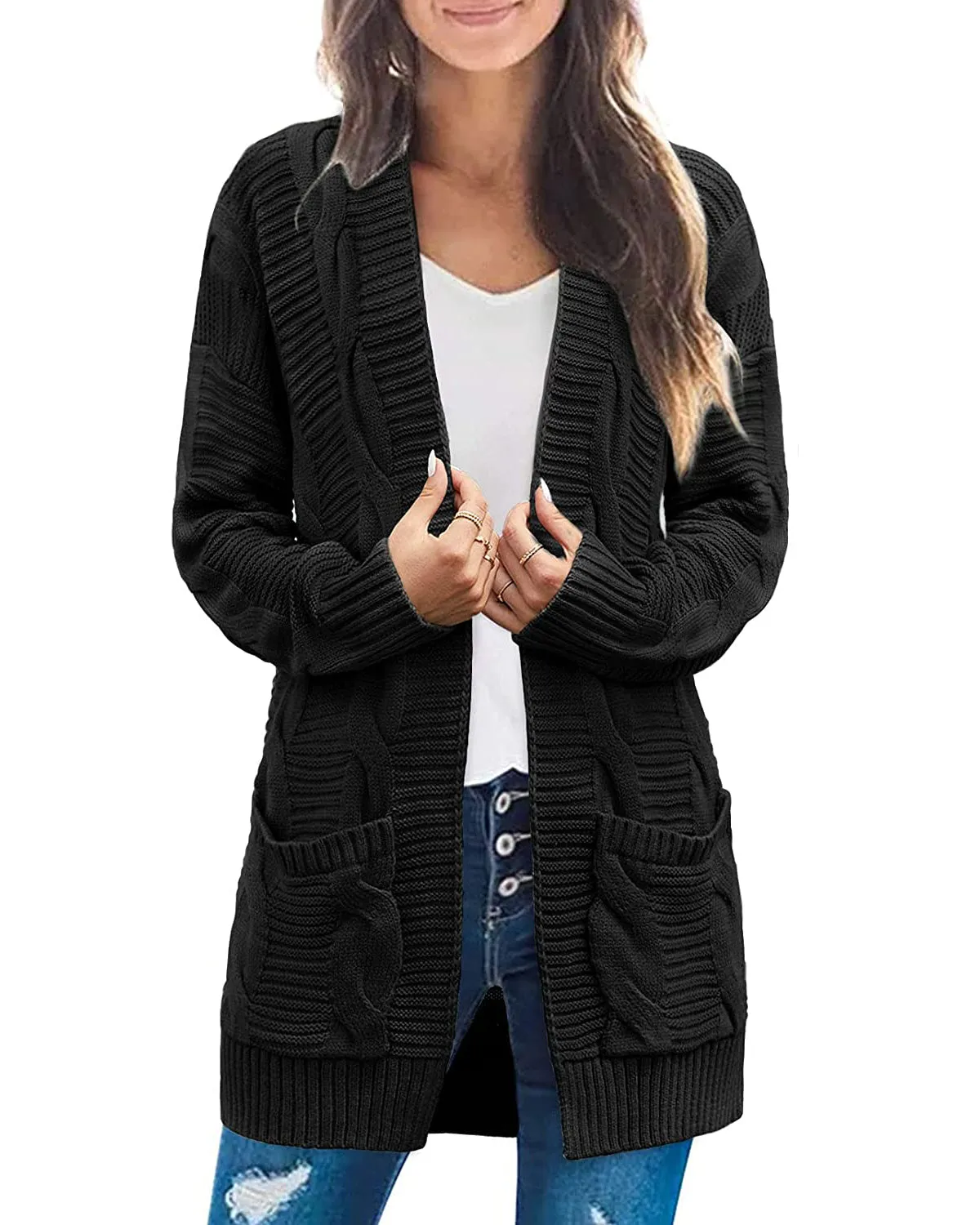 MEROKEETY 2023 Cable Knit Cardigan Sweaters Outwear