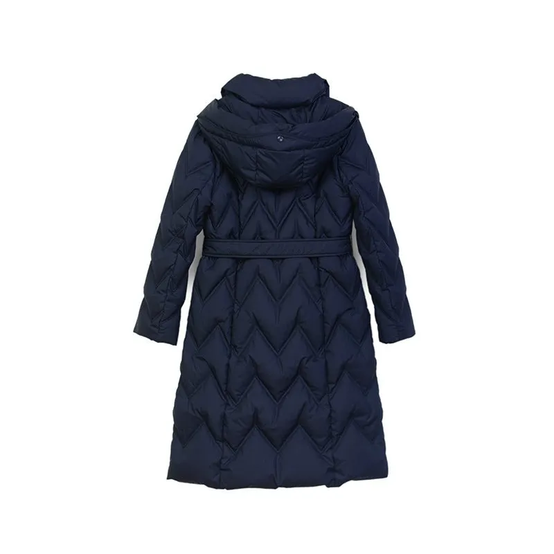 Navy Blue High Waist Long Goose Winter Down Jacket