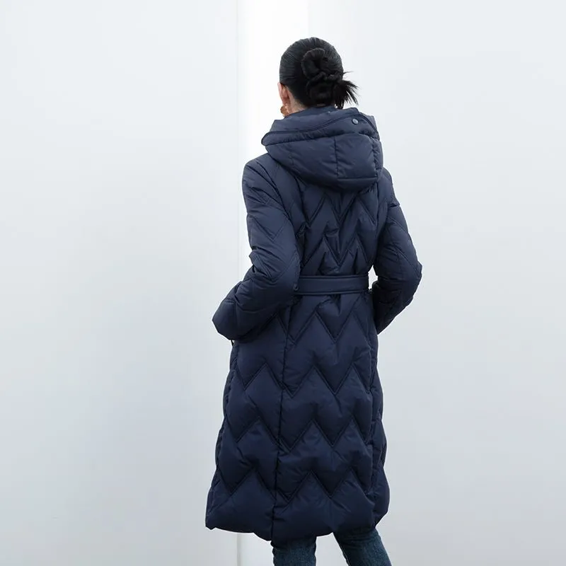 Navy Blue High Waist Long Goose Winter Down Jacket