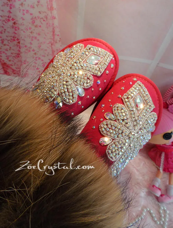 New **PROMOTION WINTER Bling and Sparkly Real Fur SheepSkin Wool BOOTS w shinning Czech or Swarovski Crystals