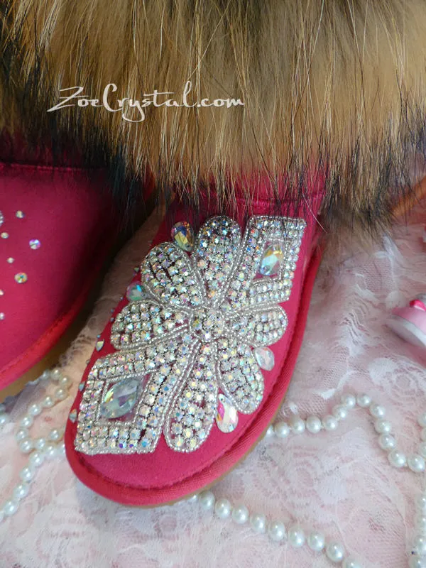 New **PROMOTION WINTER Bling and Sparkly Real Fur SheepSkin Wool BOOTS w shinning Czech or Swarovski Crystals