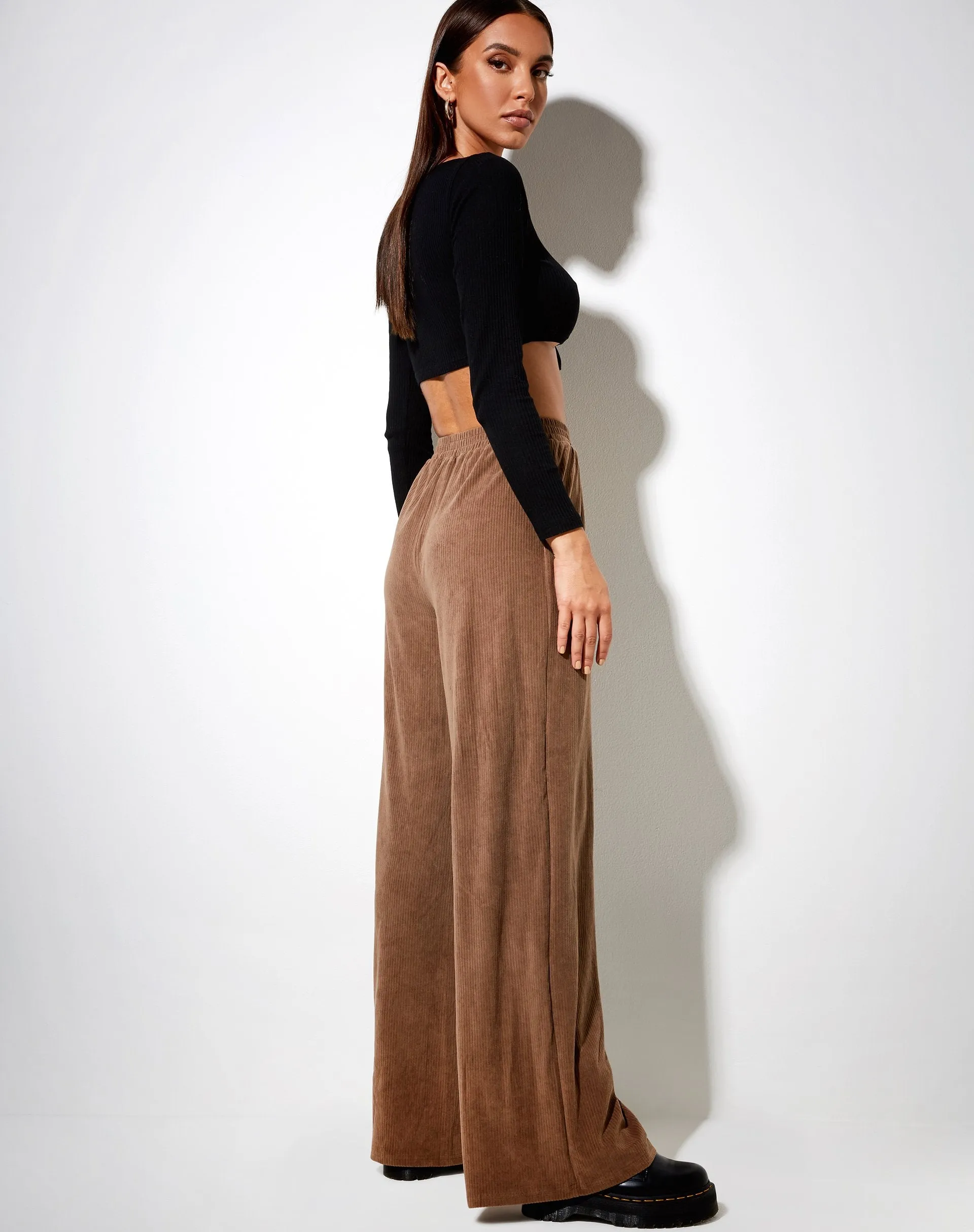 Obeli Trouser in Velvet Rib Tan Brown