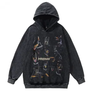 Oversized Doberman Washed Dogs Cotton Hoodie