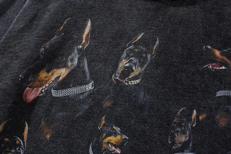 Oversized Doberman Washed Dogs Cotton Hoodie