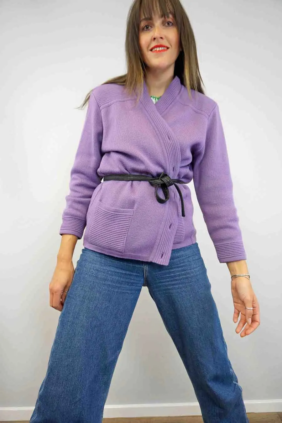 Oversized Pastel Lilac Chunky Knit Cardigan