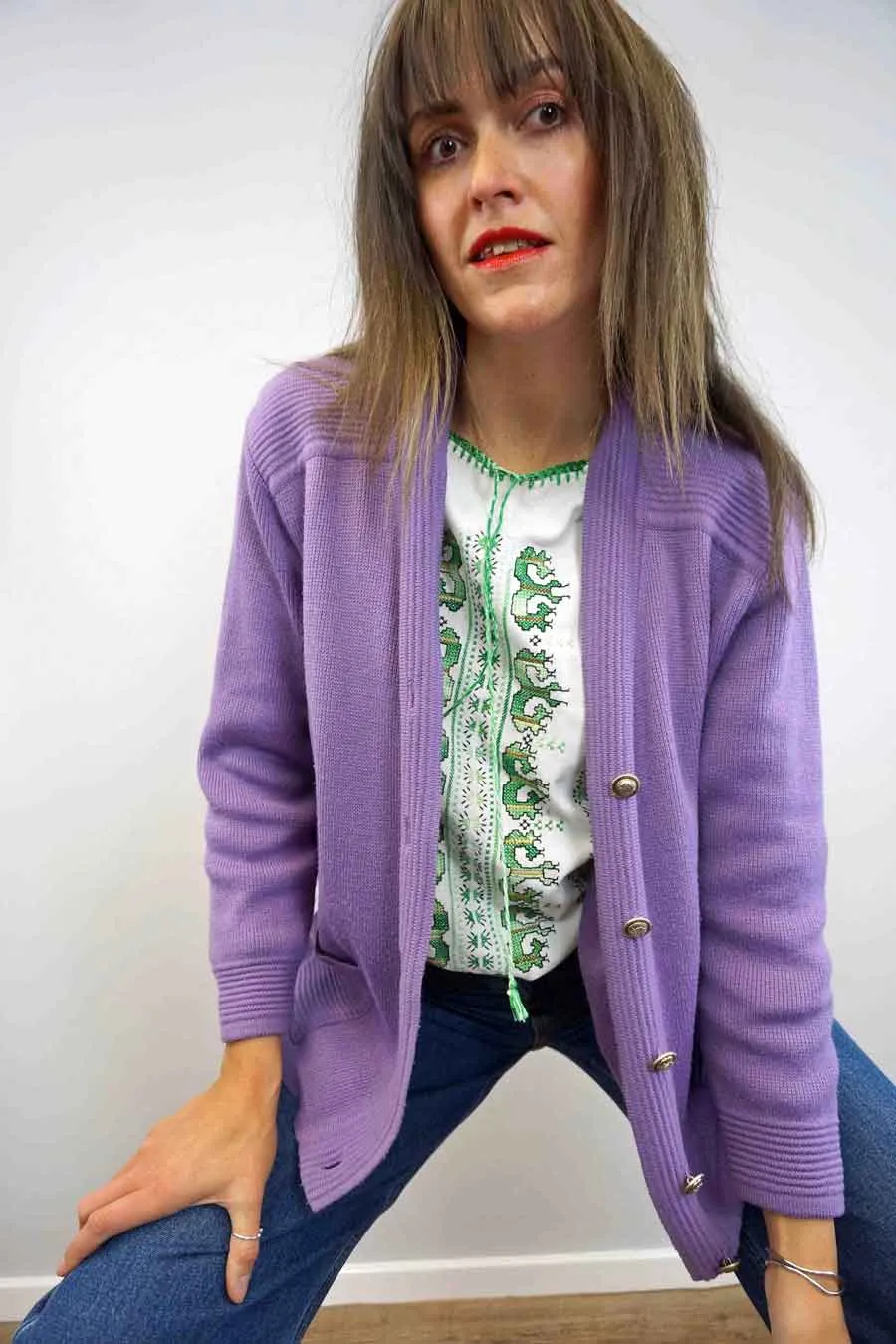 Oversized Pastel Lilac Chunky Knit Cardigan