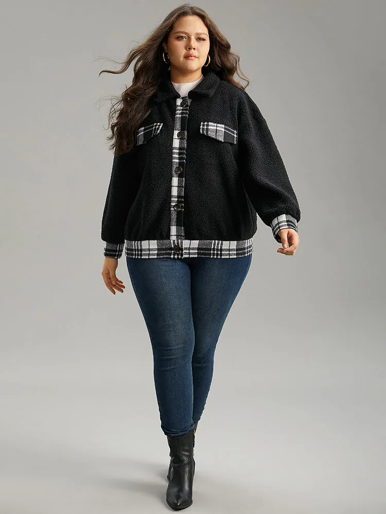 Plaid Patchwork Button Up Teddy Shacket