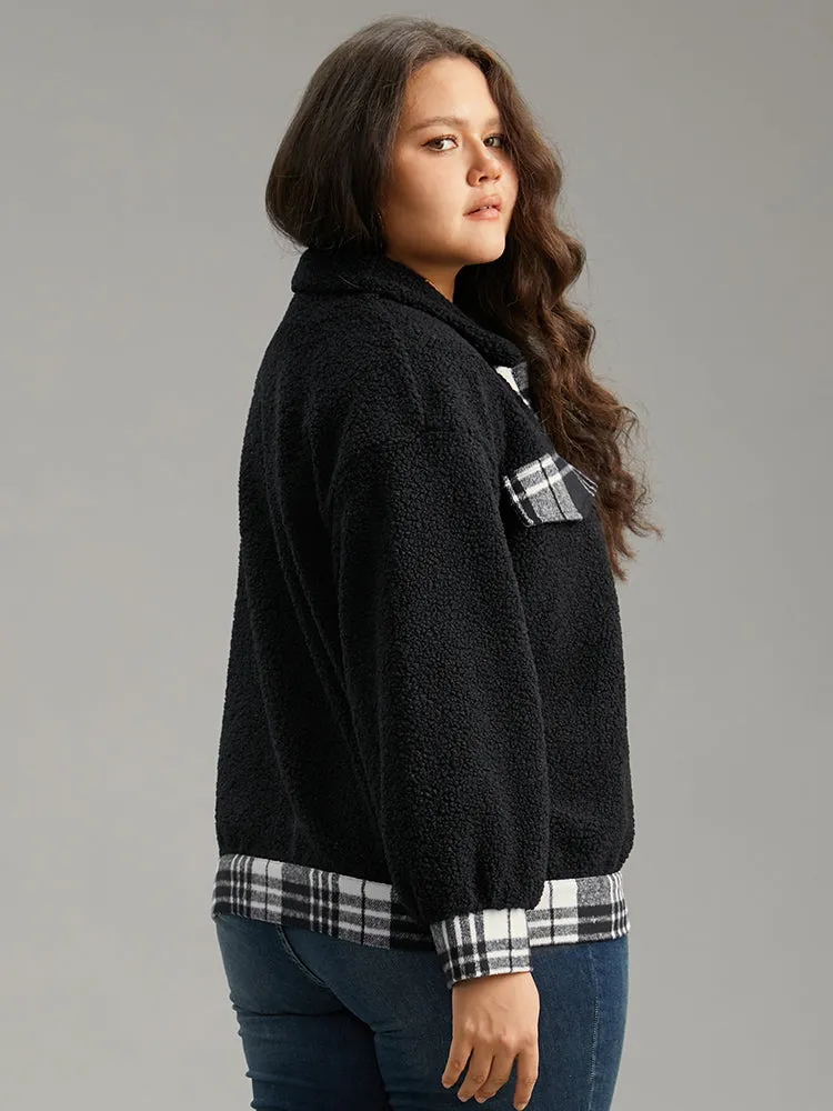 Plaid Patchwork Button Up Teddy Shacket