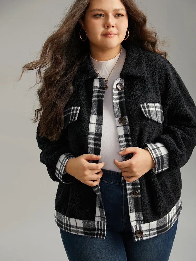 Plaid Patchwork Button Up Teddy Shacket