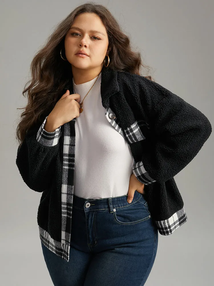 Plaid Patchwork Button Up Teddy Shacket