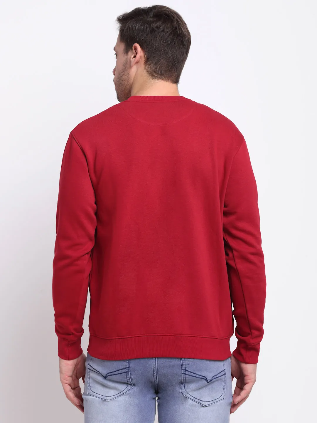 Printed Maroon Full Sleeves Round Neck Regular Fit Casual Sweatshirt for Men