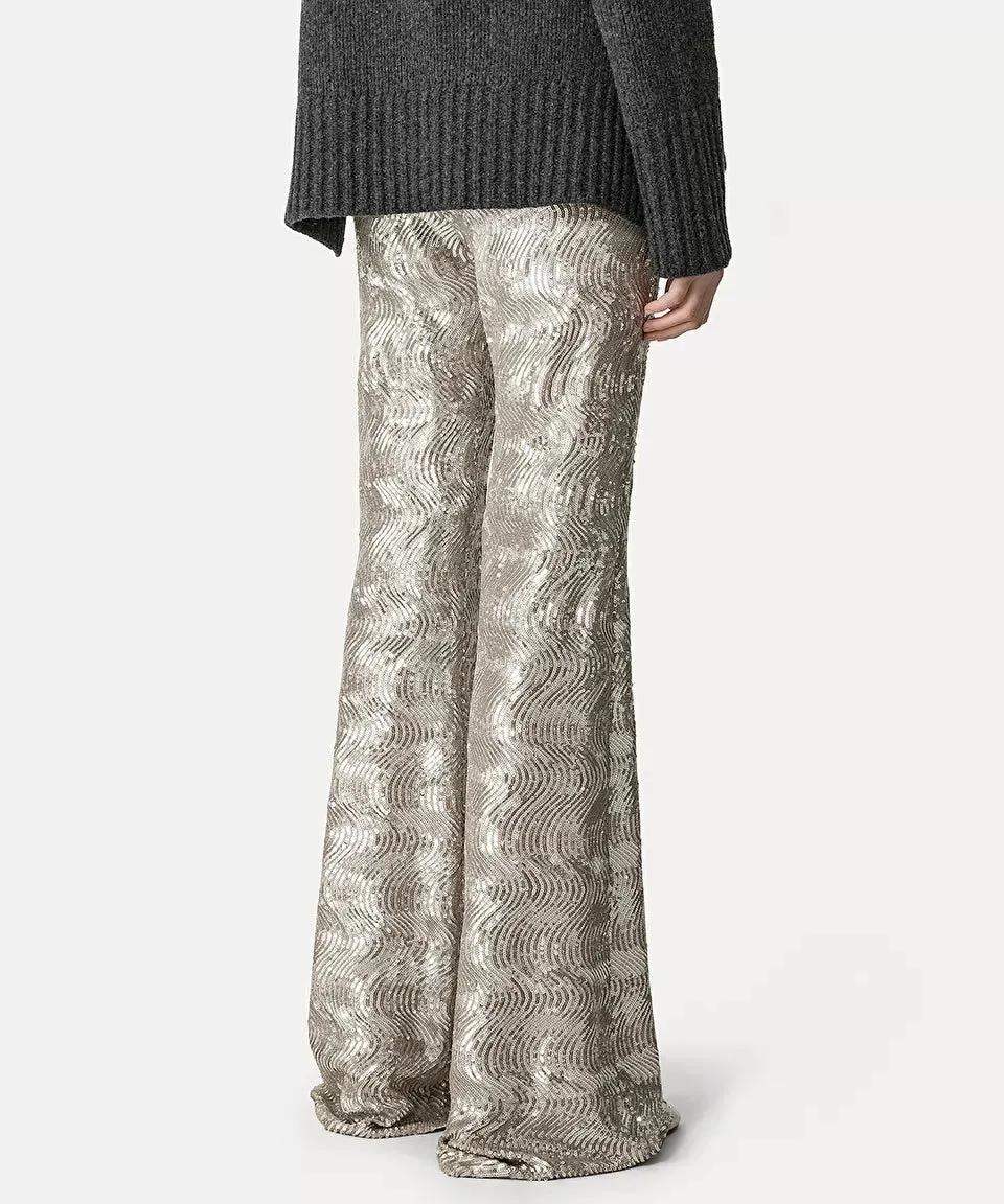 Sequinned La Danza Flared Trousers - Silver