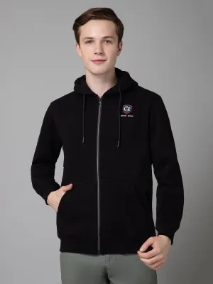 Solid Black Full Sleeves Hooded Neck Regular Fit Casual Sweatshirt for Men