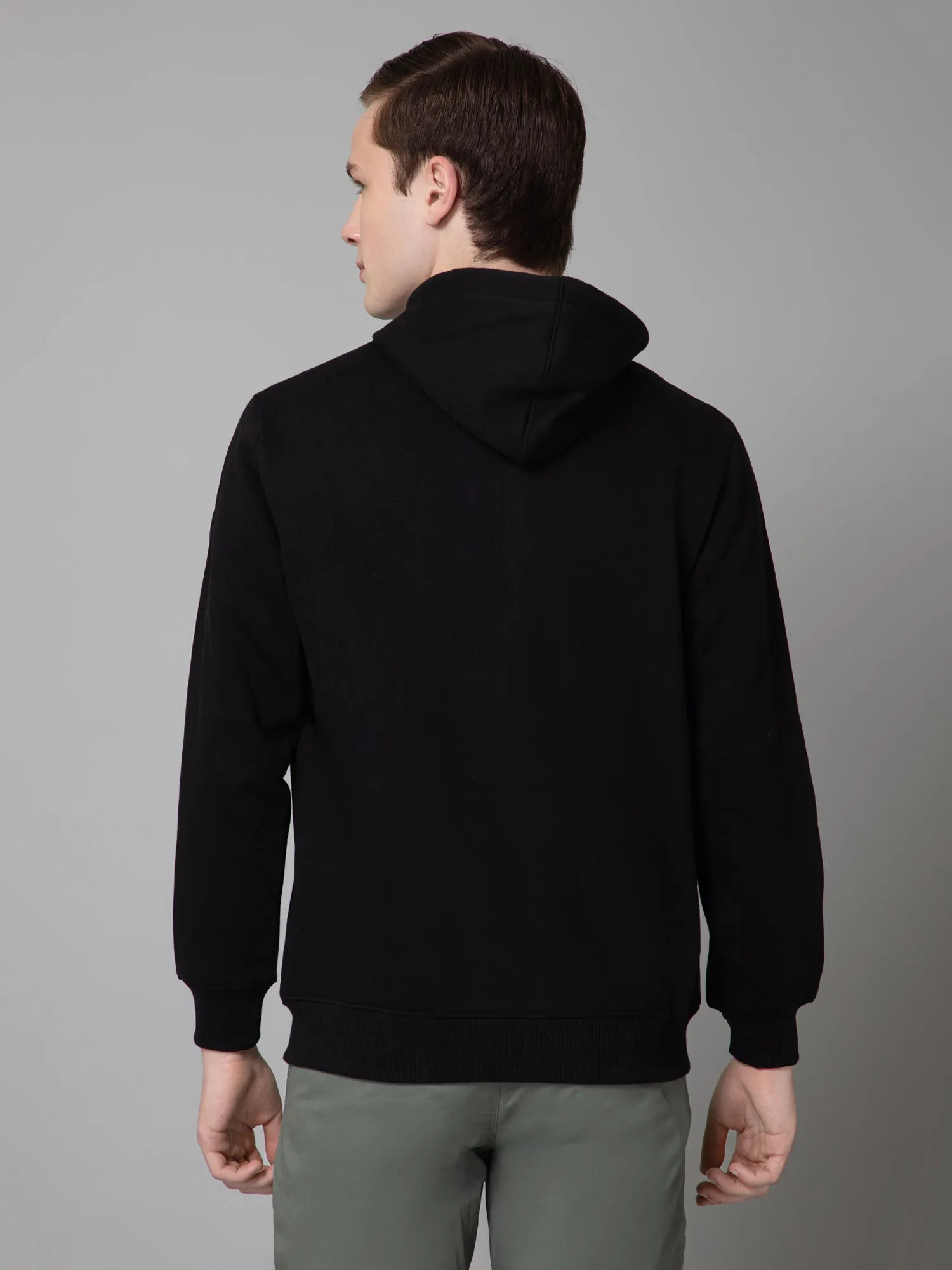 Solid Black Full Sleeves Hooded Neck Regular Fit Casual Sweatshirt for Men