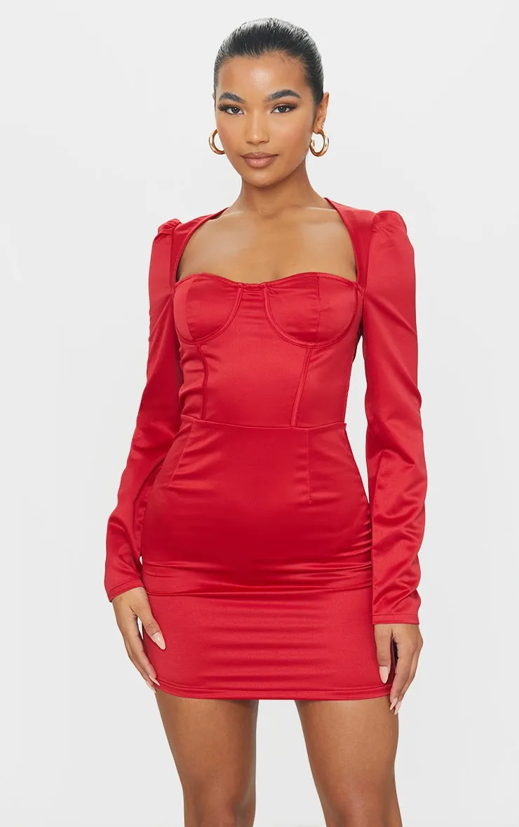 Unity plus ruched bust sqaure neck bodycon dress in red