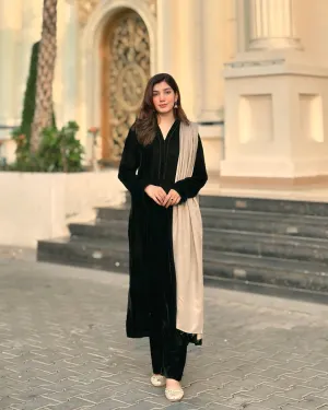 Velvet Black Dress with Shawl