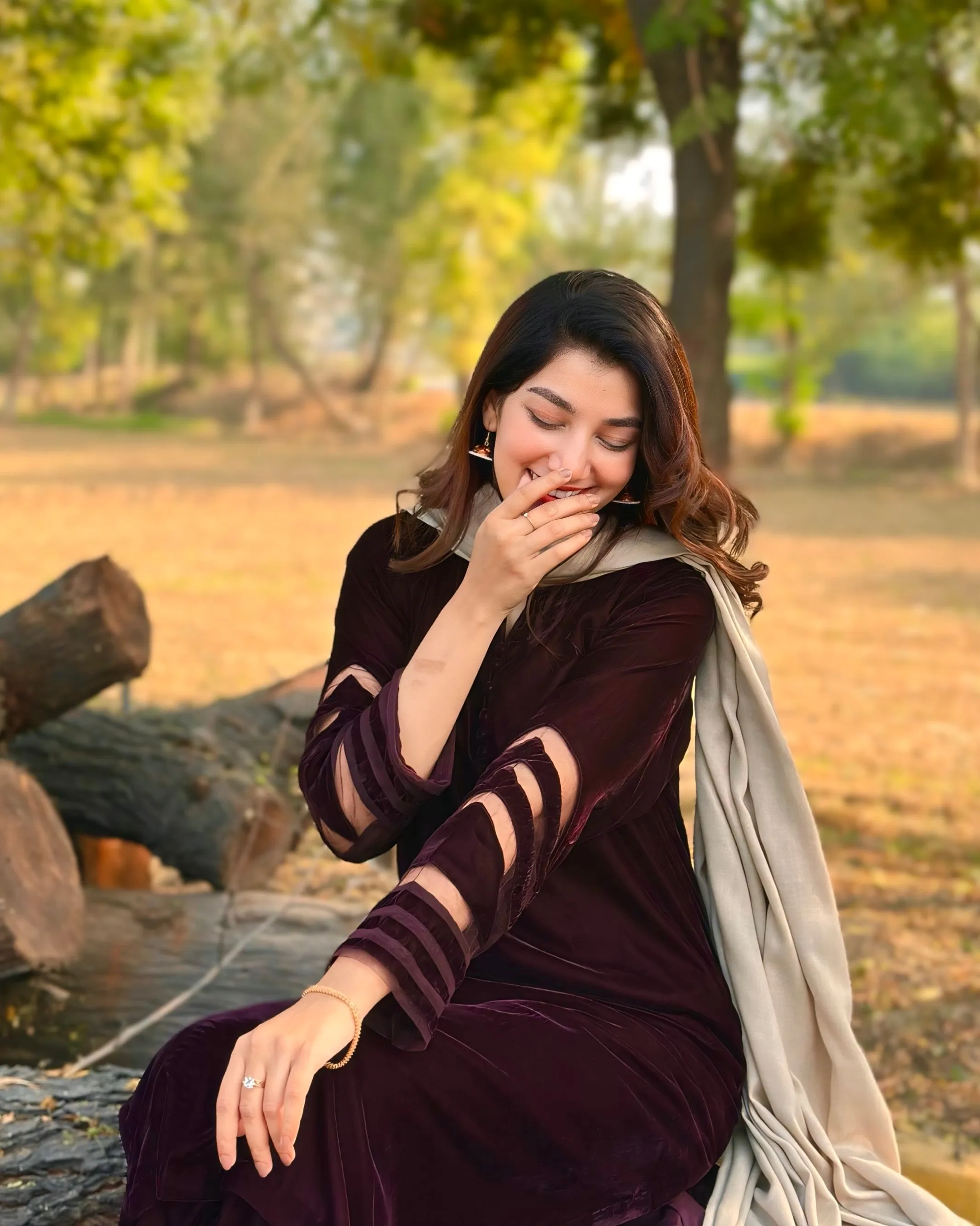 Velvet Deep Maroon Dress with Shawl