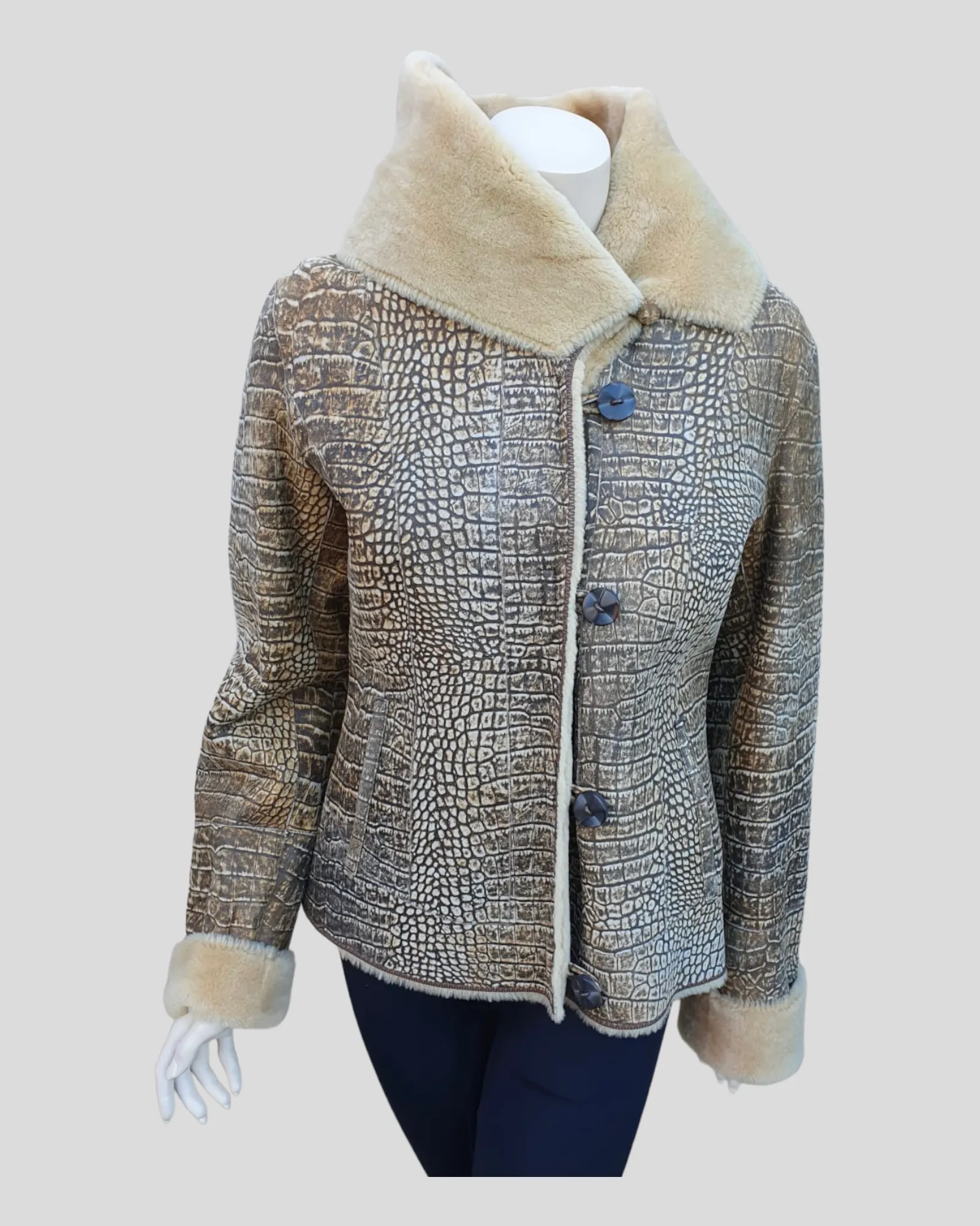 Vintage Reversible Golden Croc Stenciled Shearling Jacket (Never Been Worn!)